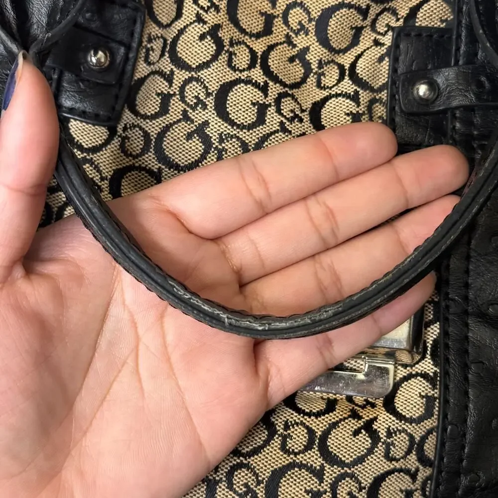Vintage Guess Y2K Monogram Jacquard Buckle Tote Bag